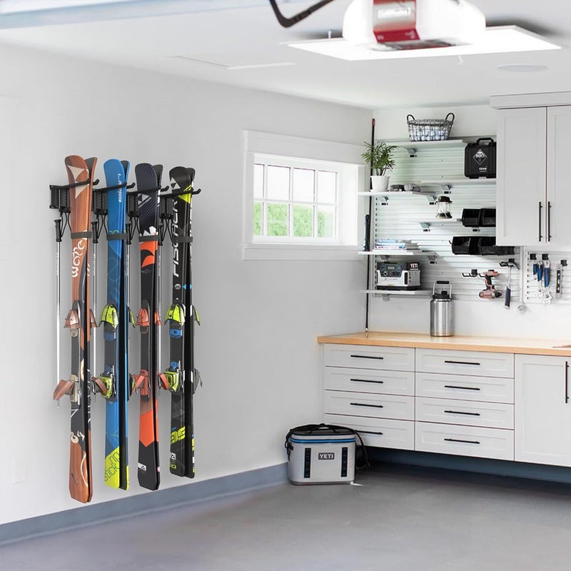 WALMANN Garage Storage Organization Wall Ski Rack 8 Pairs of Skis Mount Ski Hanger for Garage Snowboard Wall Rack Holds Up to 400 lbs - Image 2